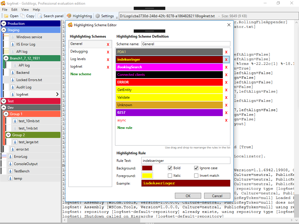 Highlighting scheme editor